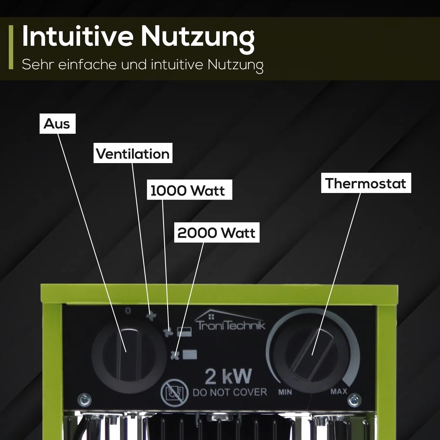 Tronitechnik Heizgerät Heizlüfter Heizung 2000 Watt Tragegriff Stahl Thermosteuerung_6