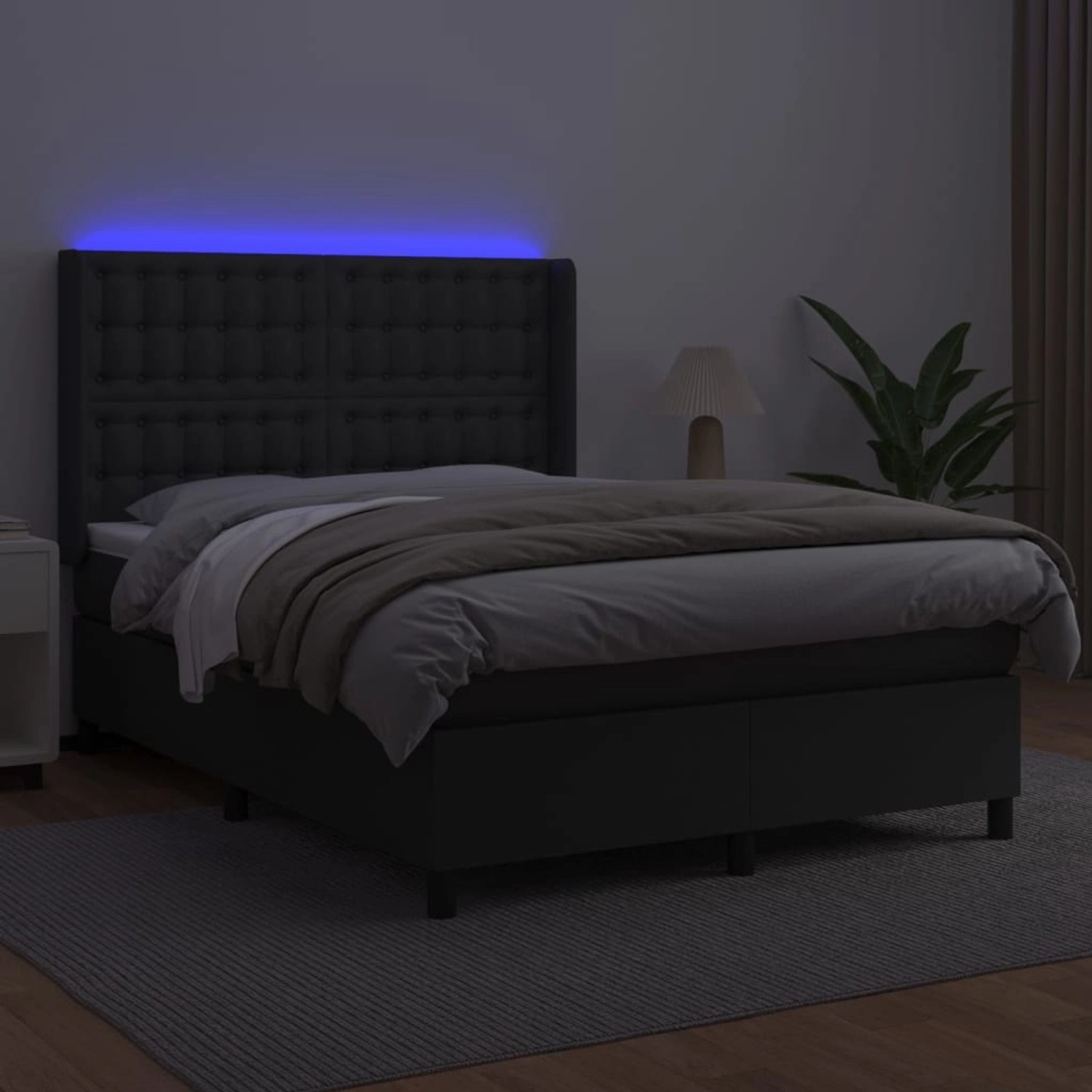 vidaXL Boxspringbett mit Matratze & LED Schwarz 140x190 cm Kunstleder 31393 günstig online kaufen