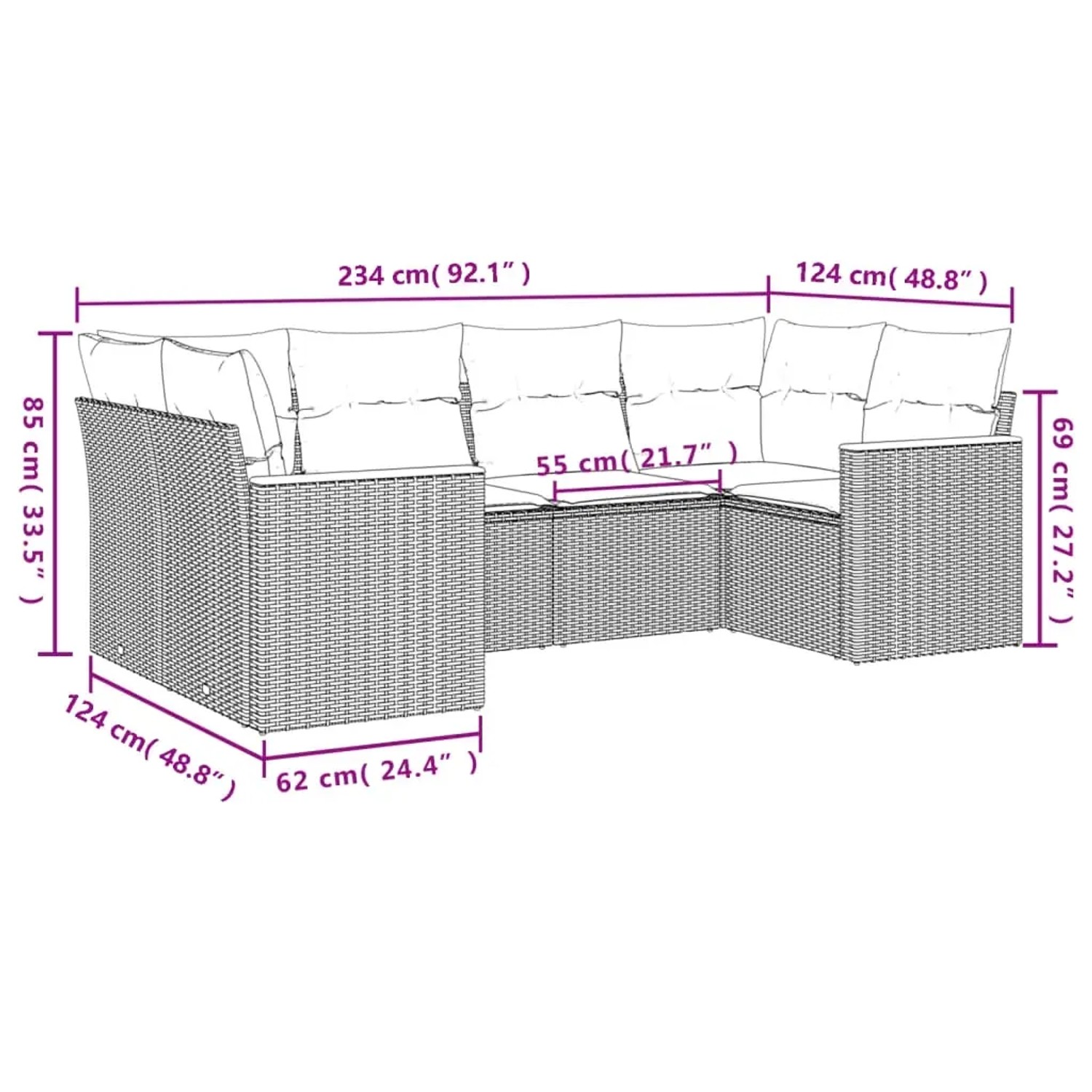 vidaXL 6-tlg. Garten-Sofagarnitur, beige Poly Rattan mit Kissen. Gartenmöbel für Terrasse und Garten.
