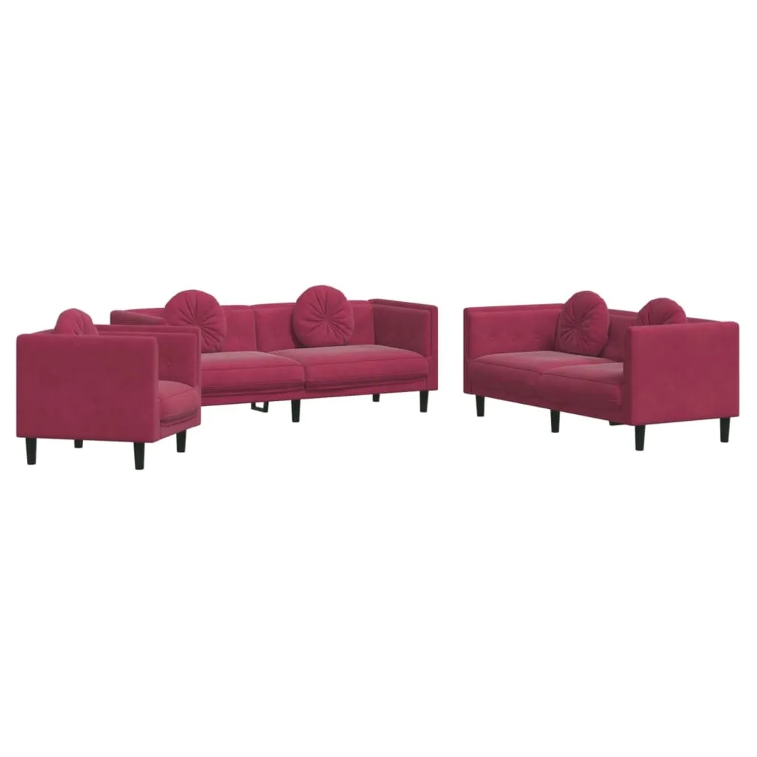 vidaXL 3-Tlg Sofagarnitur mit Kissen Weinrot Samt 3209251