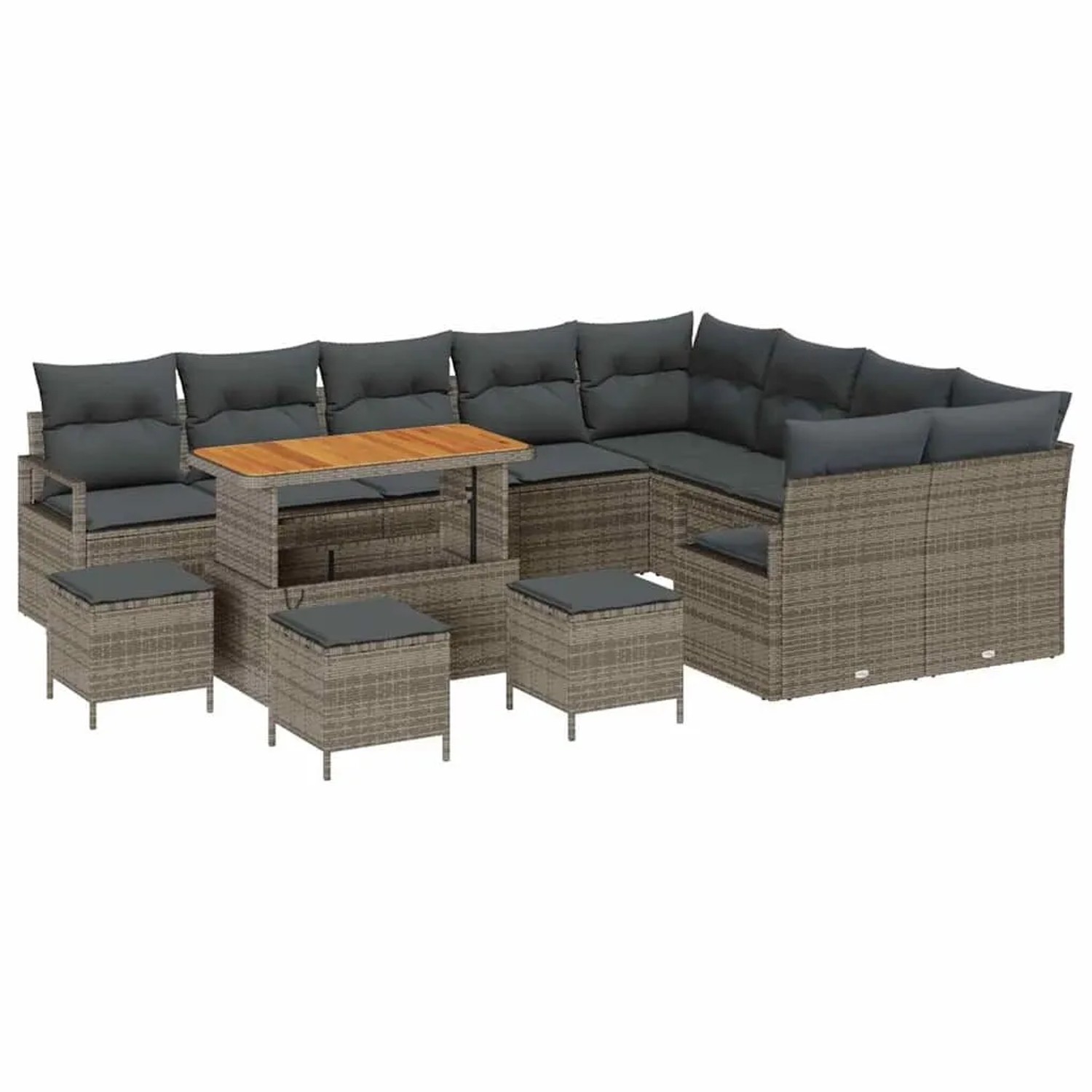 vidaXL Garten-Sofa-Set mit Kissen mit Speicher 13-Tlg Grau 3364523
