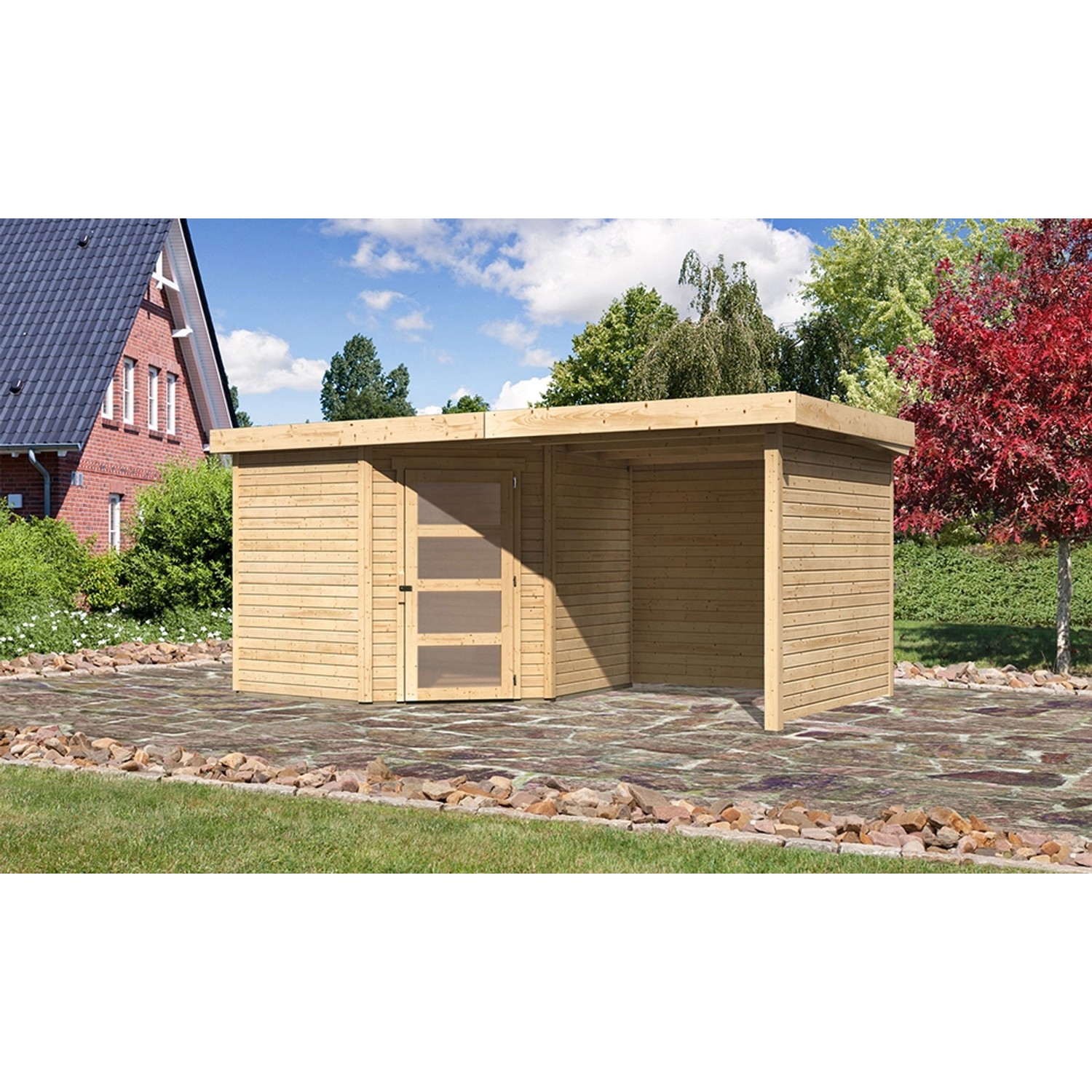 Karibu Holz-Gartenhaus Linköbing Natur Pultdach Unbehandelt 238 cm x 242 cm günstig online kaufen