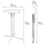 Weißer Beautissu Stehtisch Sylt, Ø 70 cm, für Indoor & Outdoor, mit Höhenangaben.