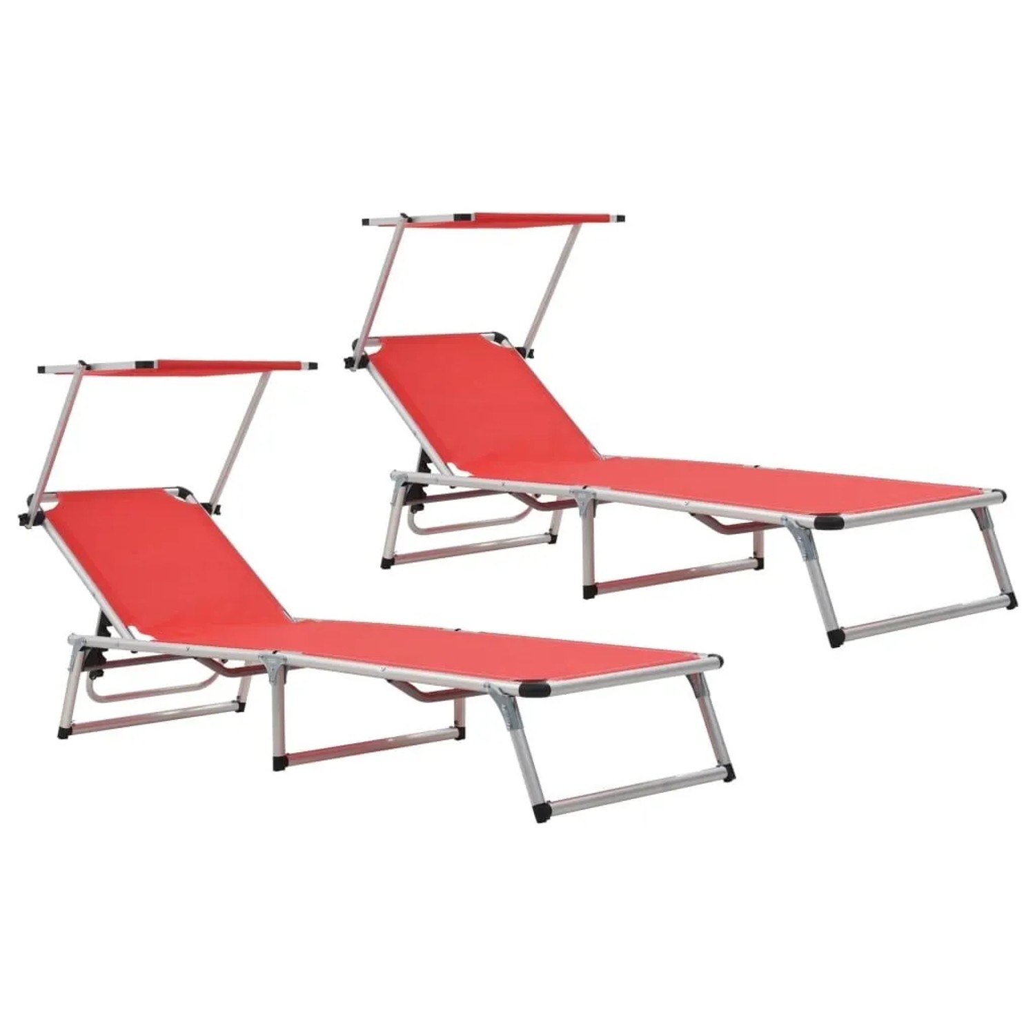 Furnicato Klappbare Sonnenliegen Mit Dach 2 Stk Aluminium Textilene Rot