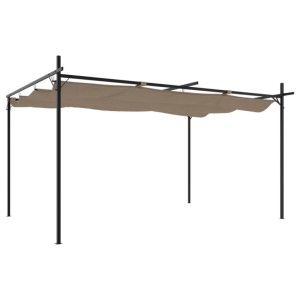 DELUKE Terrassenüberdachung Mit Schiebedach OLIMP Taupe 395x292x230cm Pergola Garten Pavillon Rankhilfe Sonnenschutz Gartenpergola