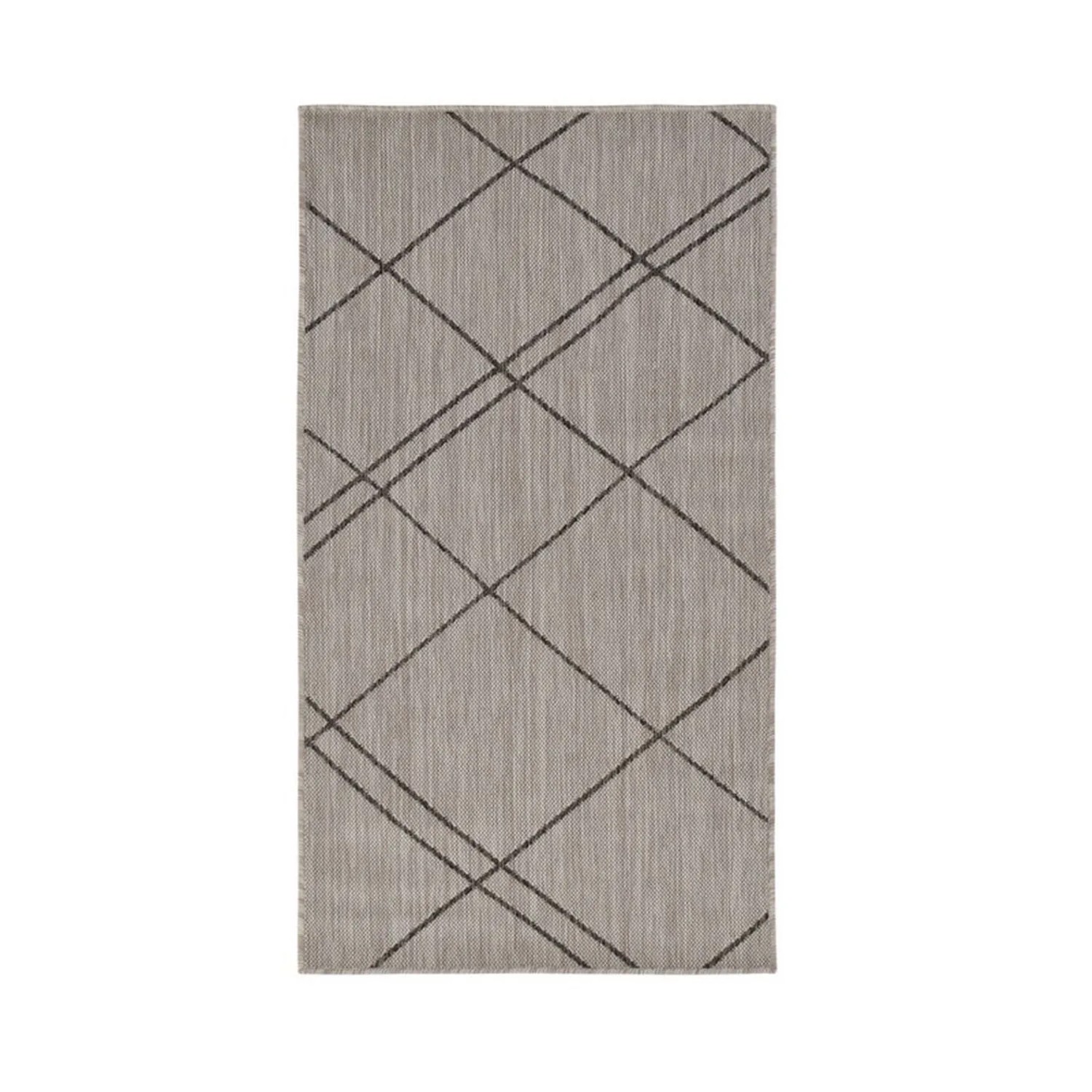 Vercai Rugs Teppich Terrace Karo Hellgrau Kiesel 80 x 150 cm
