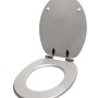 Sanilo WC-Sitz Glitzer Silber aus Holz, geöffnet. Hochwertiger Toilettendeckel für Standard WC Becken.