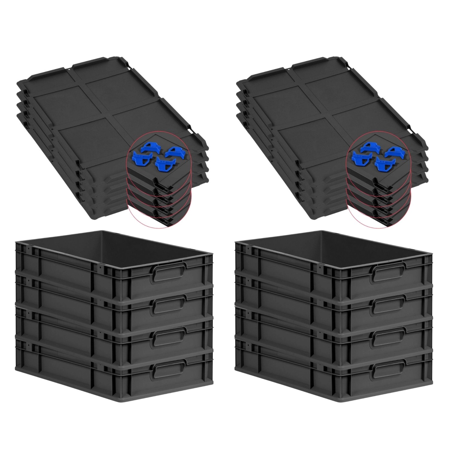 PROREGAL SuperSparSet 8x Eurobox Nextgen Grip Mit Auflagedeckel Und Blauen günstig online kaufen