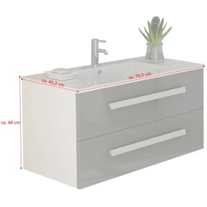 Jet-Line Badmöbel-Set Locarno, 80cm, Weiß Hochglanz mit Unterschrank und Waschbecken.