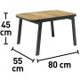 Tisch des Lounge-Sets Olary: Akazienholzplatte, schwarzes Aluminiumgestell, Maße 45x55x80 cm.