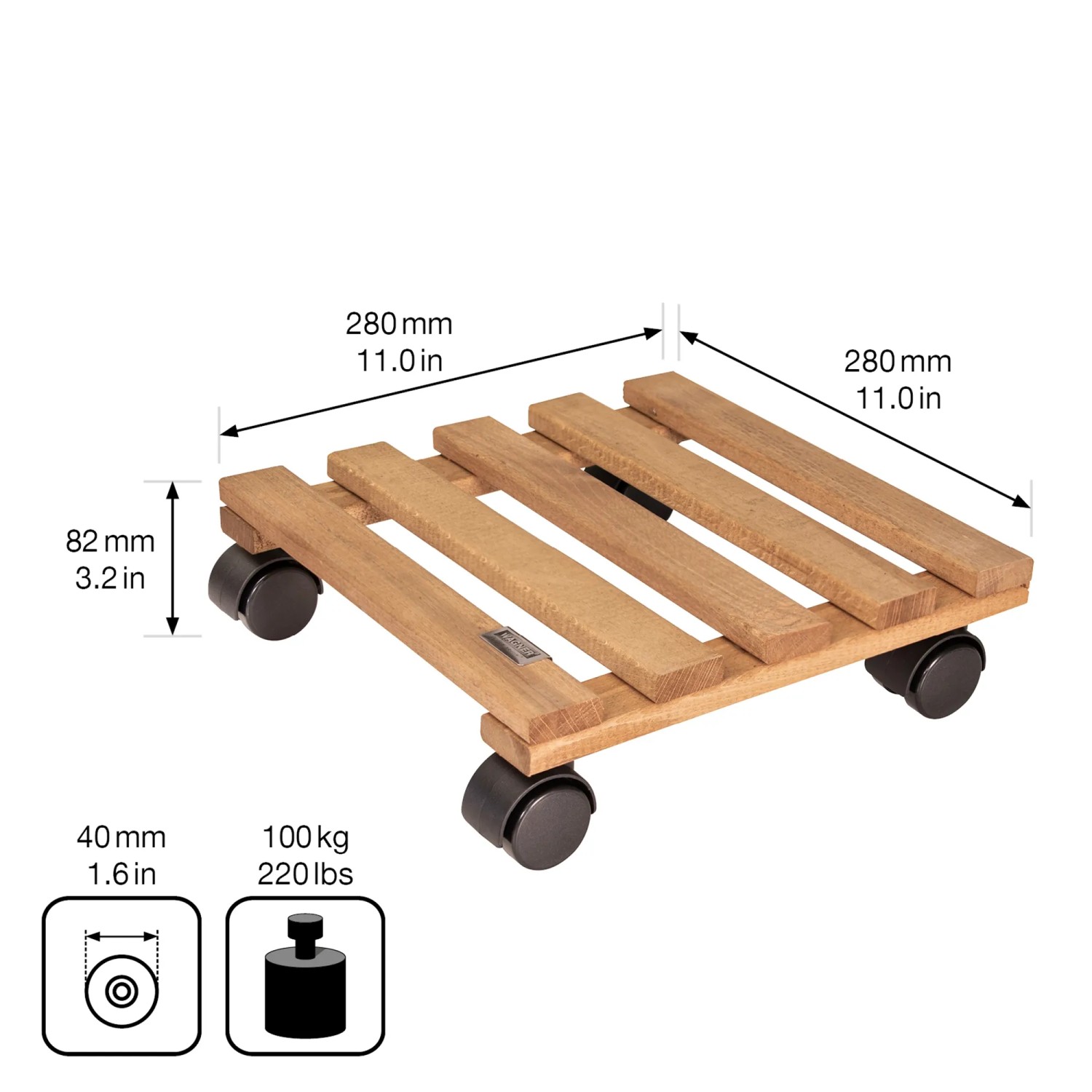 Wagner Multi Roller GH0631, Rolluntersetzer aus Palisanderholz mit 4 Rollen, 280x280mm, bis 100kg.