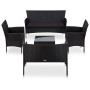 Schwarzes 5-tlg. vidaXL Garten-Lounge-Set aus Rattan mit Auflagen.