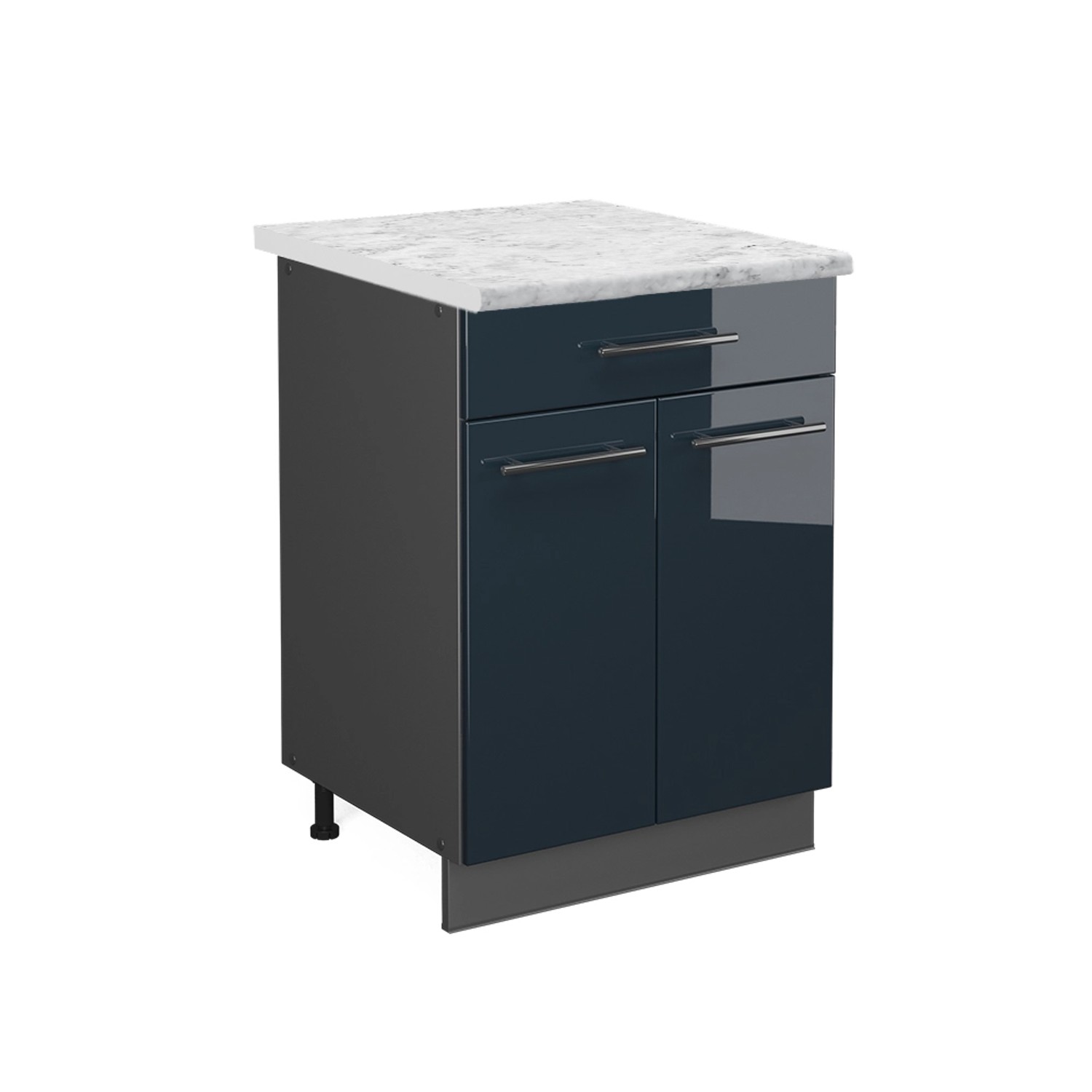 Vicco Küchenunterschrank Fame-Line Dunkelblau Hochglanz/Anthrazit 60 cm mit günstig online kaufen