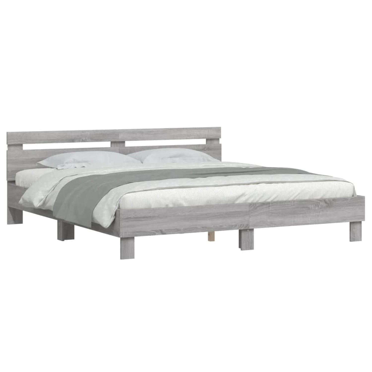 vidaXL Bettgestell mit Kopfteil und LED-Beleuchtung Grau Sonoma 3207537 günstig online kaufen