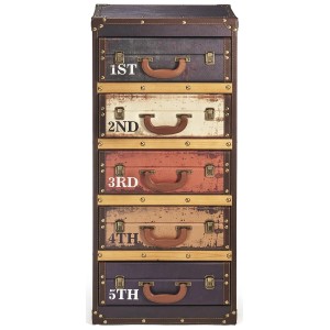 Kobolo Kofferregal Regal Kommode RETRO in Kofferoptik Bunt 5 Fächer 43x31x94 cm