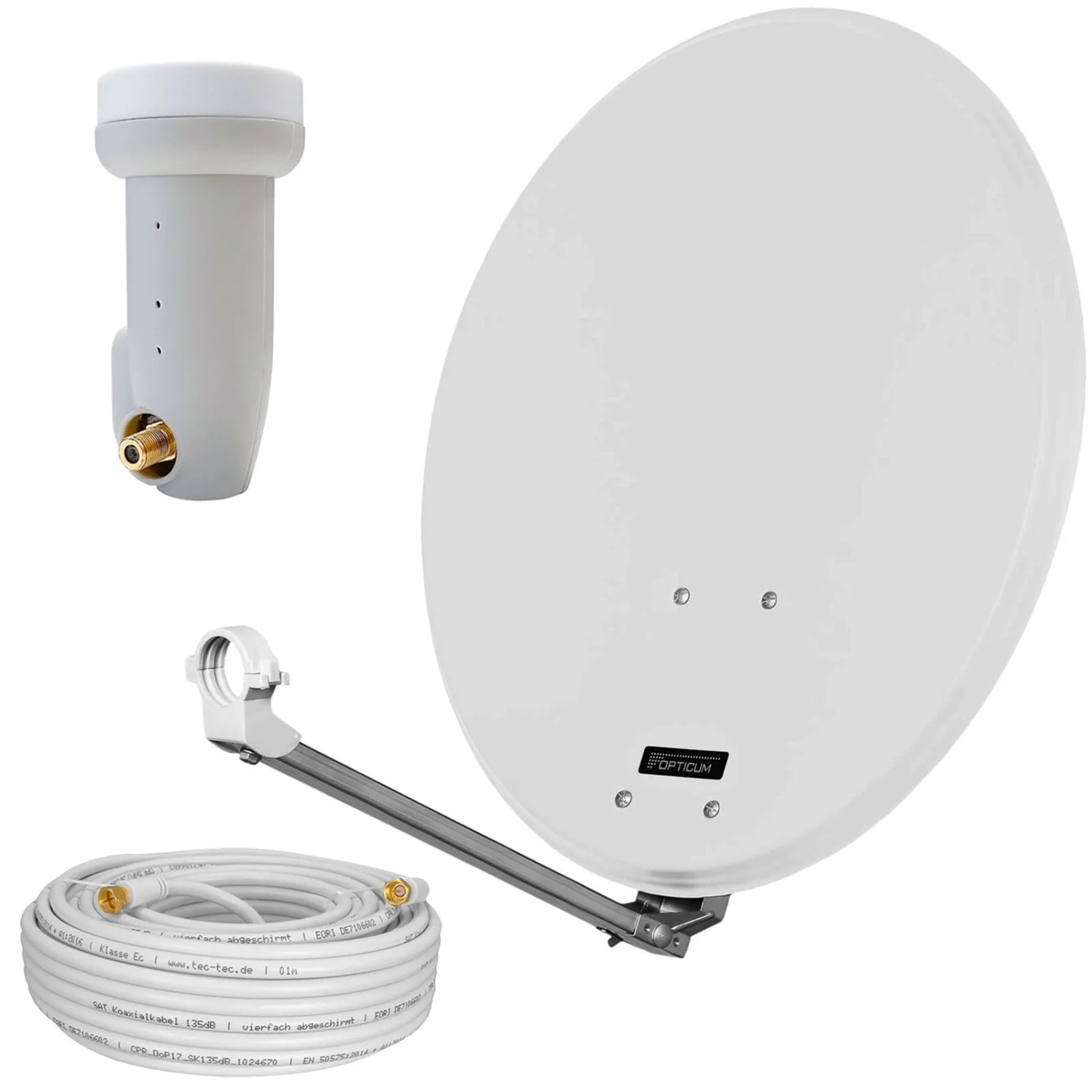 hb-digital Sat Anlage 60cm Hellgrau mit Single LNB und 10m Koaxkabel