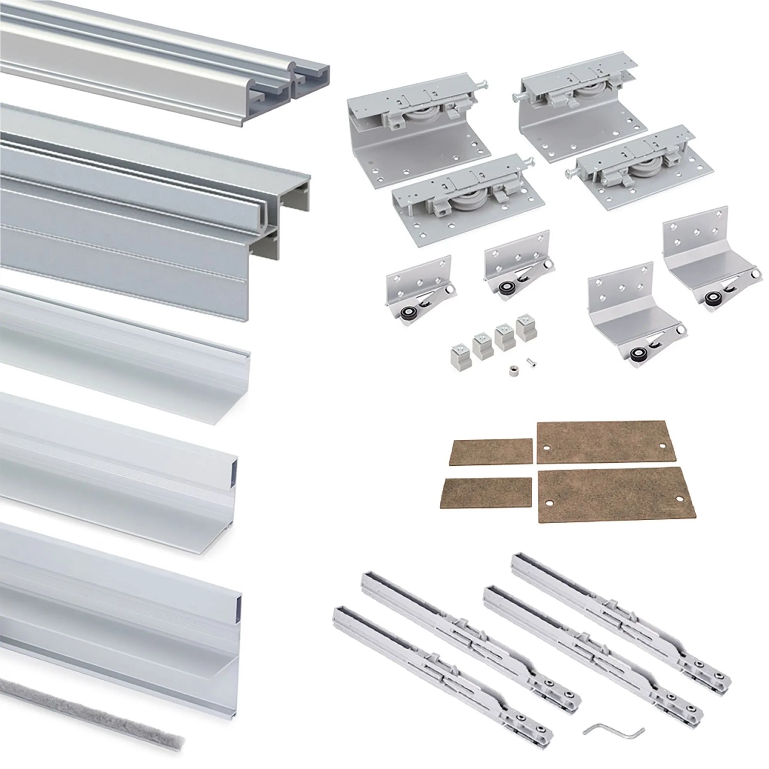 Emuca Set aus Hardware Set für Placard 74 2-Schiebe-Kleiderschrank mit Sanftem Schliessen Griff-Modell Sharp Stärke 19 mm ohne Paneele Matt Eloxiert