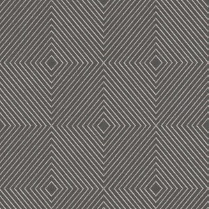Schwarz-silberne Vliestapete mit geometrischen Rautenmuster und Metallic-Effekt für Jugendzimmer und Küche.
