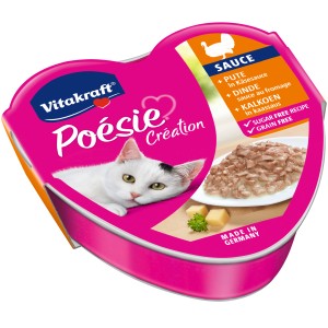 Vitakraft Poésie Création Pute in Käsesauce, 85g Katzennassfutter in Herzform.
