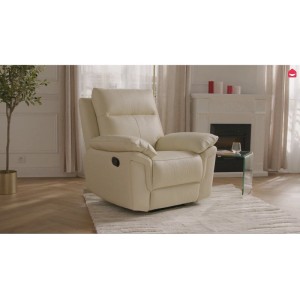 Eleganter Relaxsessel Pakita in Creme, manuell verstellbar, gepolstert, im modernen Wohnzimmer.