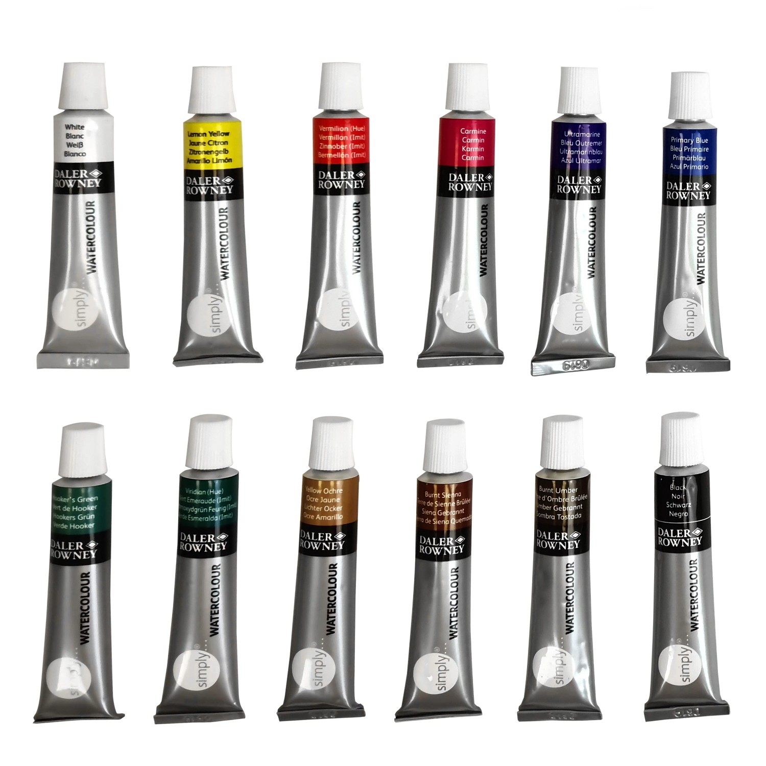 Daler-Rowney Aquarellfarben Set, 25 Farben in Tuben, sortiert.