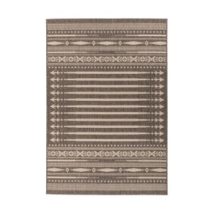 Rechteckiger, braun-cremefarbener Outdoor-Teppich mit modernem Muster, 80x150 cm.