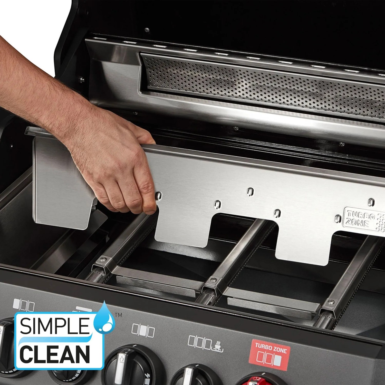 Detailaufnahme: Enders Gasgrill Monroe Pro 4 SIKR Turbo Shadow mit Simple Clean System.