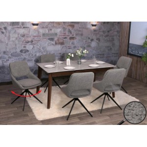 6er-Set graue Esszimmerstühle mit Bouclé-Bezug, drehbar mit Auto-Position.