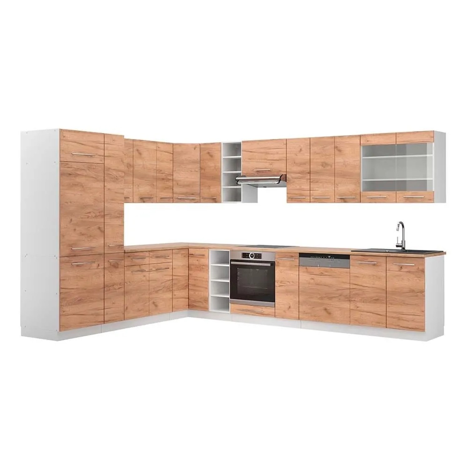 Vicco Eckküche Fame-Line Goldkraft Eiche/Weiß 347 x 82, AP Eiche