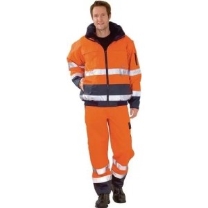 Wasserdichte Planam Warnschutz Comfortjacke orange-marine mit reflektierenden Streifen und Hose. Arbeitskleidung.