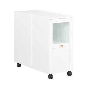 SoBuy Beistelltisch mit Schublade Couchtisch mit Rollen Aktenschrank FBT150-W