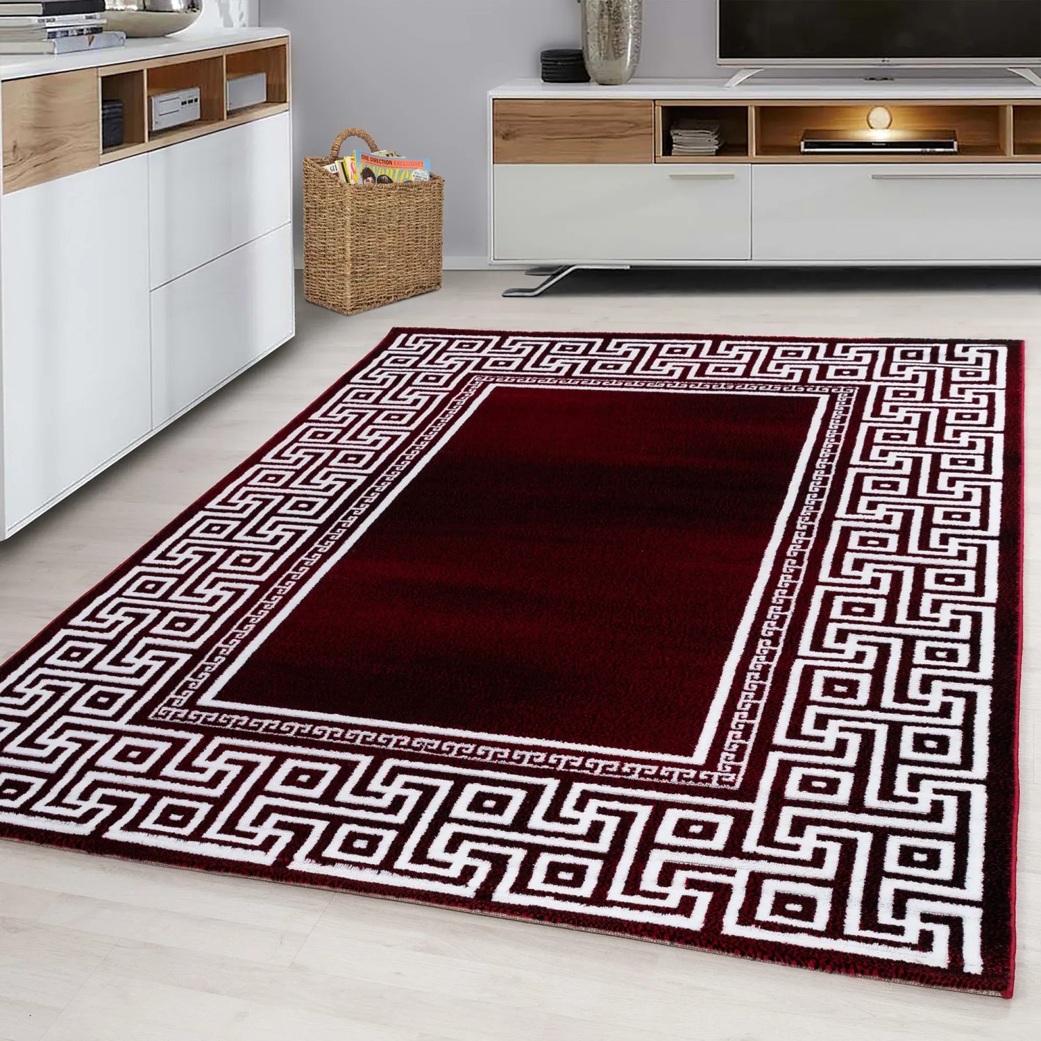 Ayyildiz Kurzflorteppich Parma 9340 in Rot mit weißem Muster, 120x170 cm.