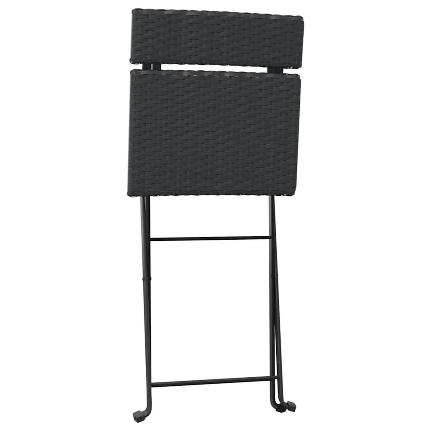 Schwarzer, klappbarer Bistrostuhl aus Rattan und Stahl, 2er Set für Garten oder Terrasse.