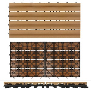 ECD Germany WPC Terrassenfliesen 60x30 cm, 12er Set in Teak Holzoptik, Klickfliesen für den Außenbereich.