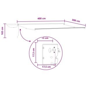 Technische Zeichnung der vidaXL elektrischen Markise mit Maßen: 400 cm Breite, 300 cm Ausfall, 165 cm Höhe. Detailansicht.