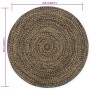 Runder, handgefertigter Jute Teppich in Schwarz und Braun, 210 cm Durchmesser.