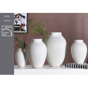 Ritzenhoff & Breker Alsta Vasen Set, 4-teilig, weiß, aus Steingut mit Rillenrelief.
