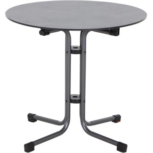 Runder, anthrazitfarbener Siena Garden Klapptisch Sola, Ø 80 cm. Gartentisch mit Stahlgestell, klappbar.