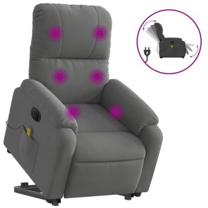 Elektrischer Massagesessel mit Aufstehhilfe in Dunkelgrau. Relaxsessel mit Vibrationsmassage und Seitentasche.