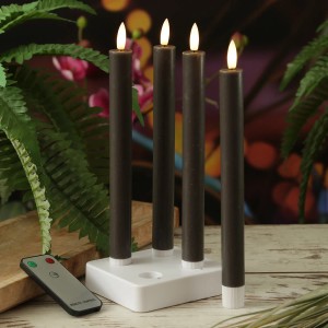 Marelida LED Stabkerzen LISA, grau, 4er Set mit Ladestation und Fernbedienung.