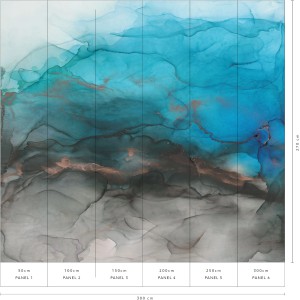 Erismann Fototapete Guido Maria Kretschmer Liquid Blau, 3,0x2,7m. Abstrakte blaue und graue Farbverläufe.