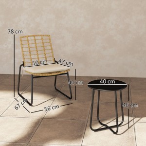Outsunny Balkonmöbel Set: beiger PE-Rattan Stuhl mit Kissen und schwarzer Tisch. Maße 56x67x78 cm. Gartenmöbel.