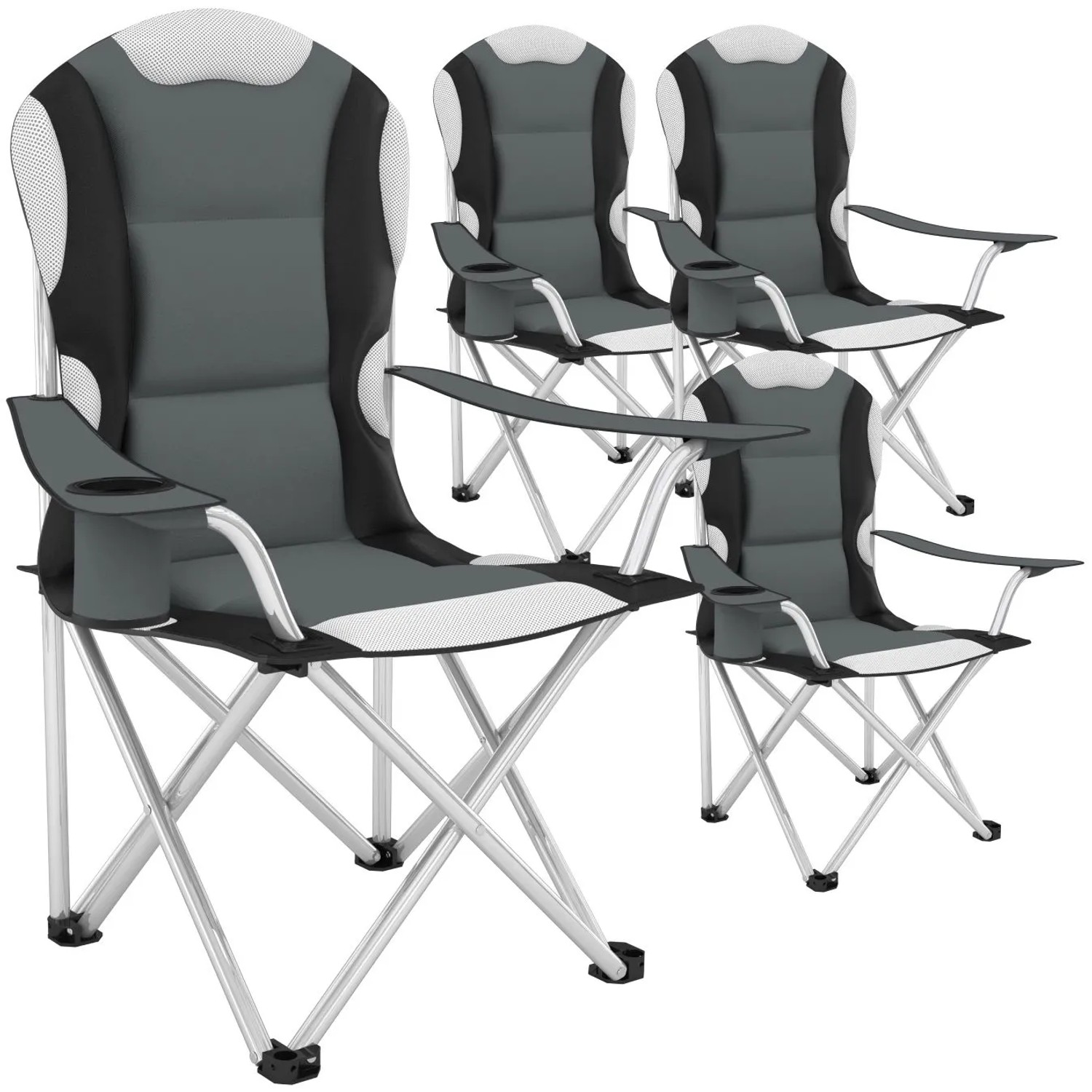 Tectake Campingstuhl  Faltbar  Gepolstert Mit Getränkehalter 4Er Set 60 x 88 x 110 cm Grau