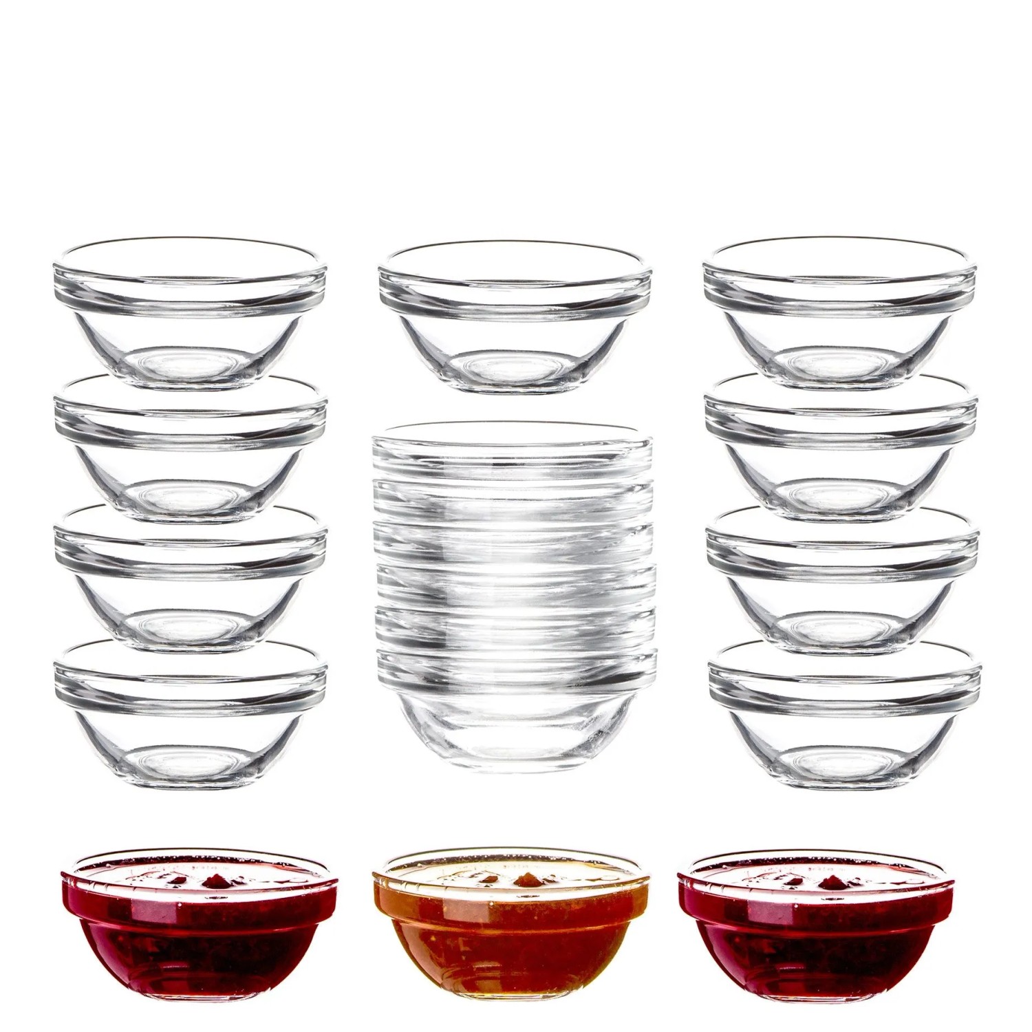 BigDean 18x Dipschalen Ø 6 Cm Aus Gehärtetem Glas 30ml Für Dip Marmelade Konfitüre Stapelbar Für Spülmaschine & Mikrowelle Mini