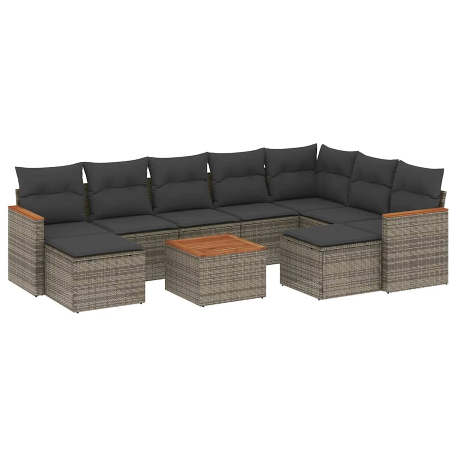 vidaXL 10-Tlg Garten-Sofagarnitur mit Kissen Grau Poly Rattan 3258952