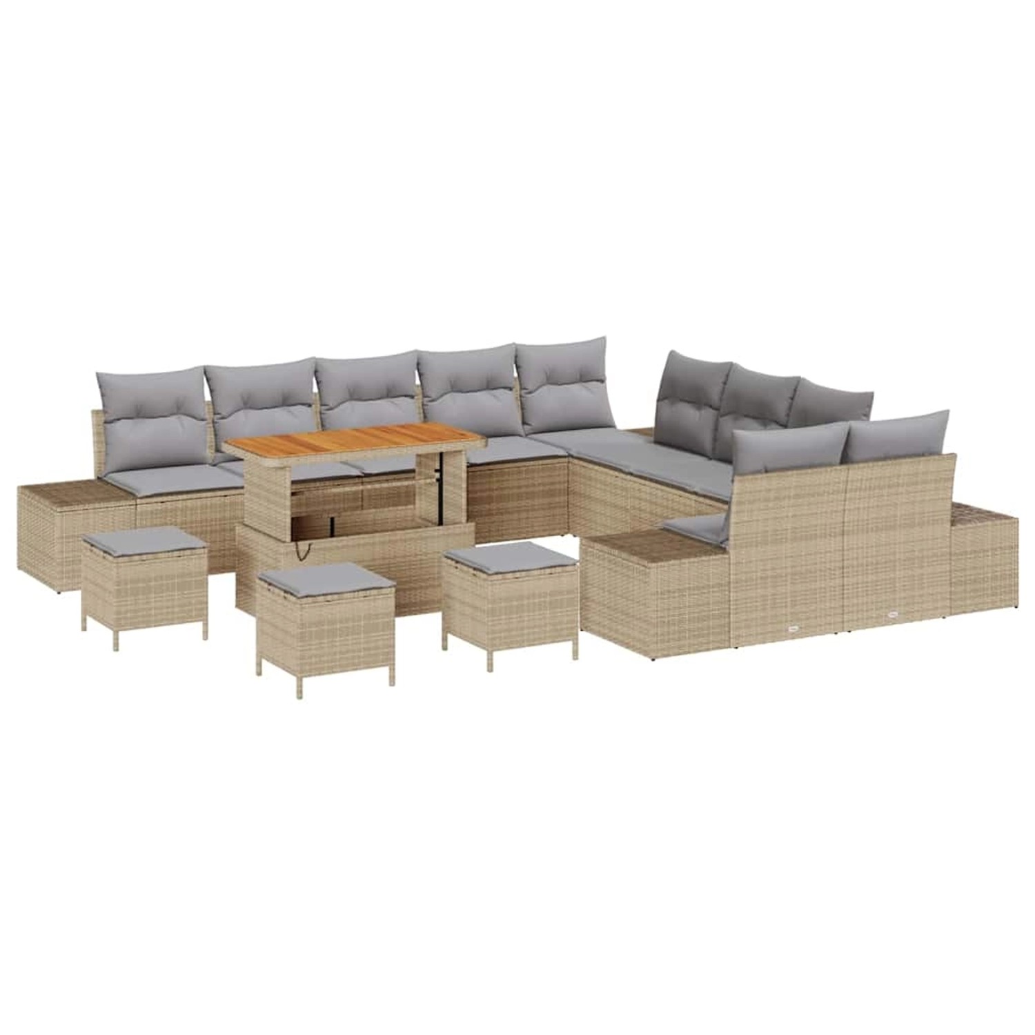 vidaXL Garten-Sofa-Set mit Kissen 14-Tlg Beige Poly Rattan 3362852 günstig online kaufen