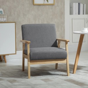 Grauer HOMCOM Sessel mit Armlehnen, Holzgestell und Leinenoptik. Skandinavisches Design für Wohnzimmer.