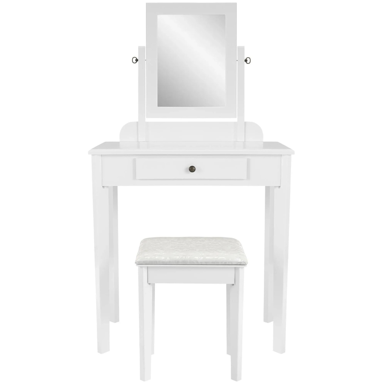 DELUKE Schminktisch-Set LUND mit Spiegel Und Hocker 73x42x130cm Holz Weiß Kosmetiktisch-Set Schminken Make-Up-Tisch