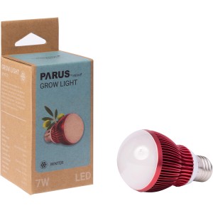 Parus LED-Pflanzenlampe Winter 7W E27 mit Verpackung. Rot eloxiertes Aluminiumgehäuse, weißes Licht für Pflanzenanzucht.