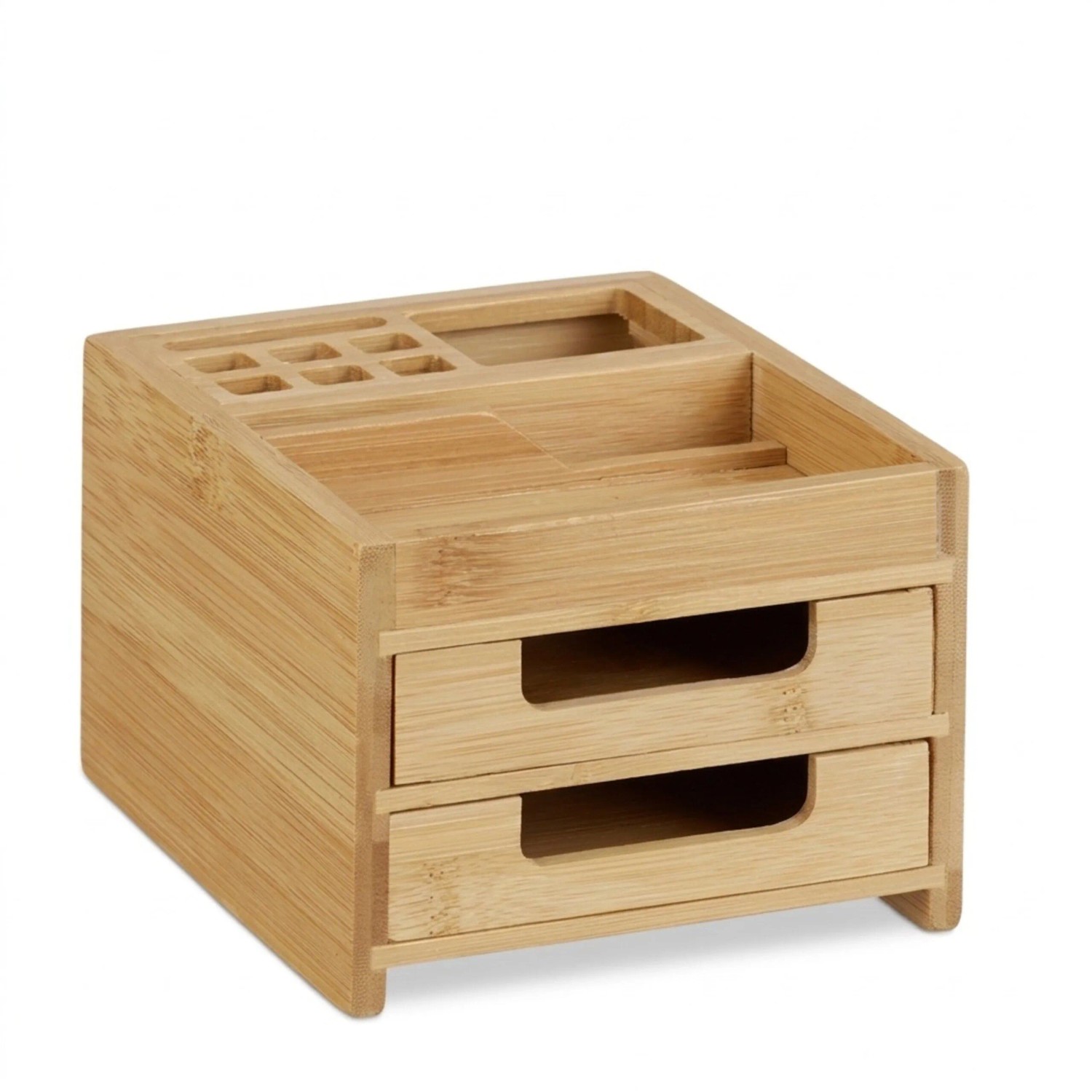 Relaxdays Schreibtisch Organizer Bambus Natur 2 Schubladen 9,5 cm x 12,5 cm x 15 cm